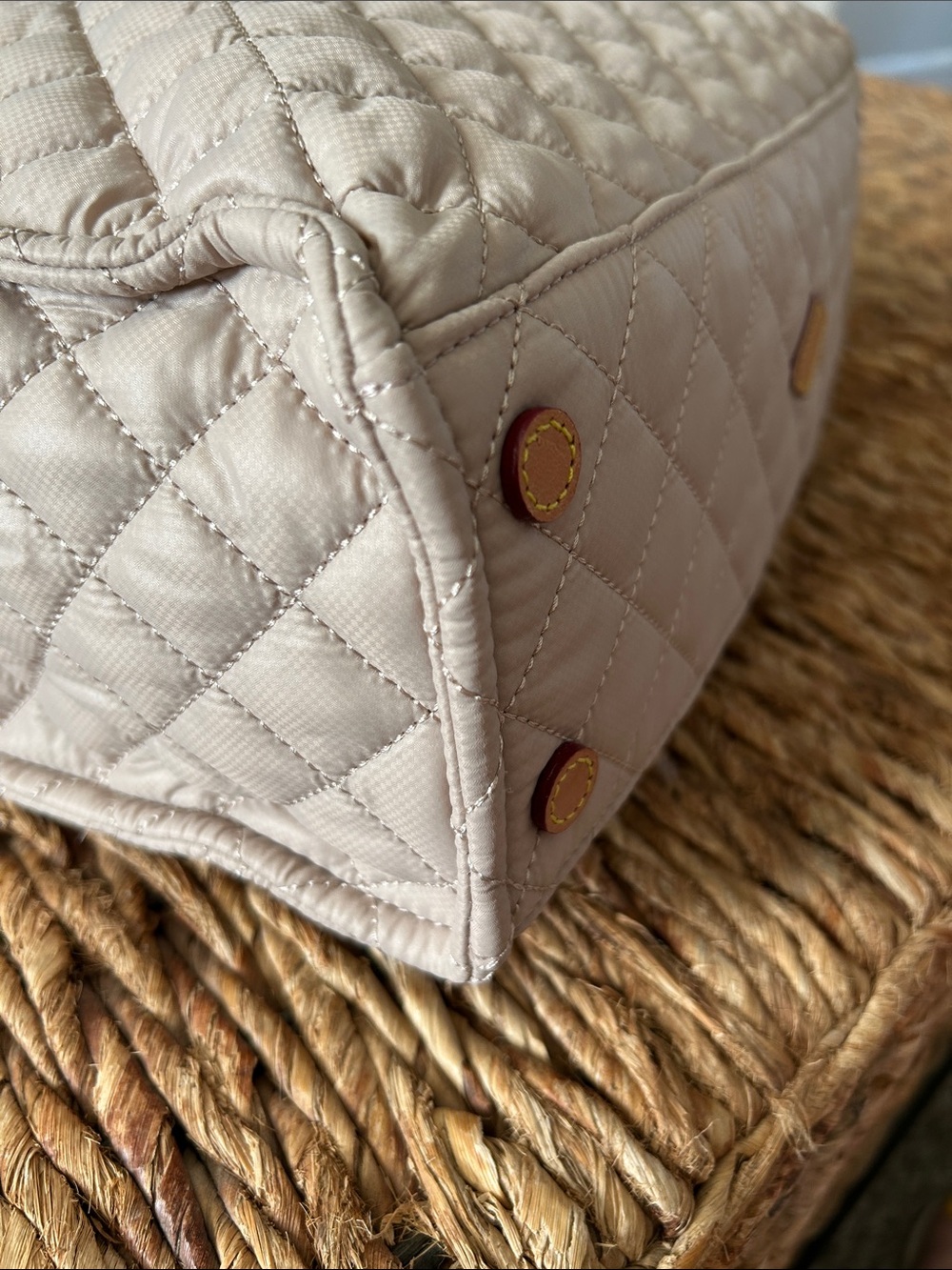 MZ Wallace Quilted Cream/Mushroom Box Tote with Detachable Strap - Picture 5 of 10